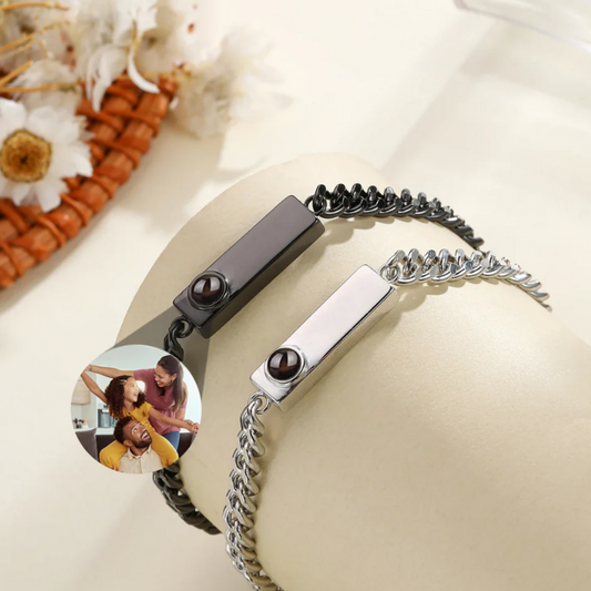 Bracelet Photo Personnalisé projection Charlie Argent et Noir