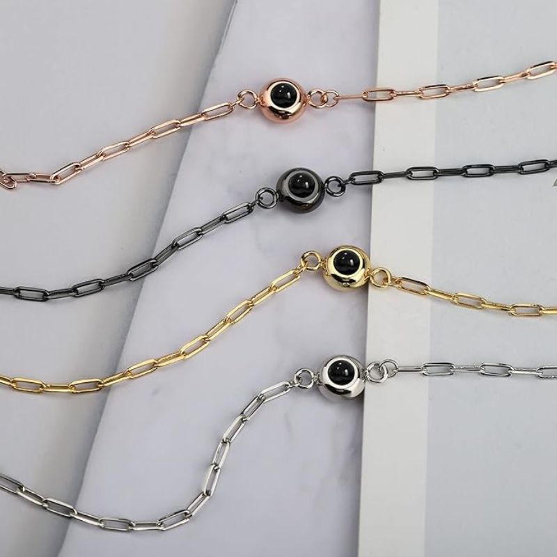 Bracelet Photo Personnalisé en acier avec perle de projection