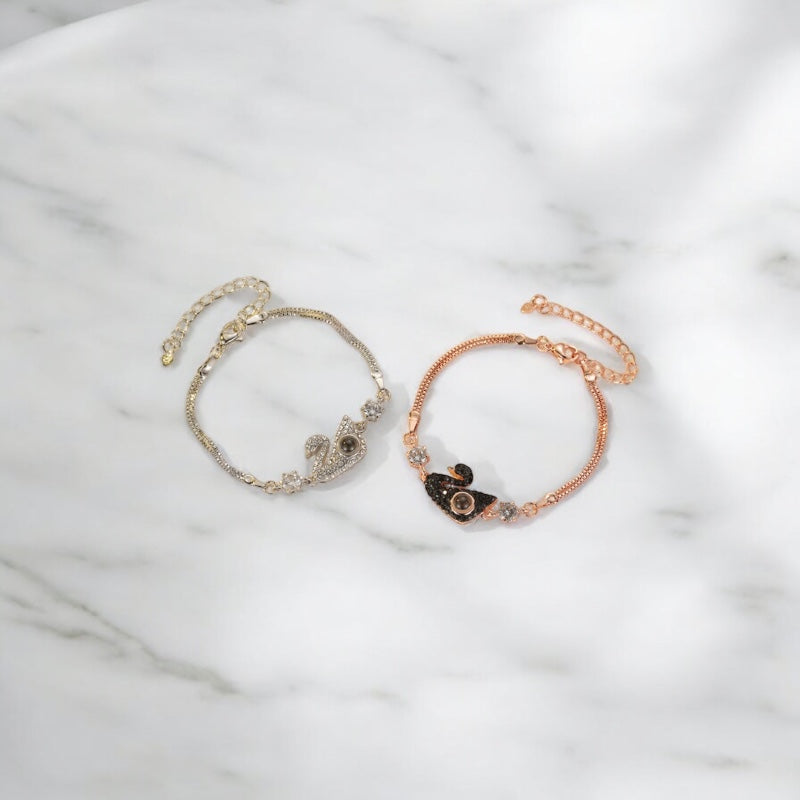 Bracelet personnalisé photo projection en argent et or rose posés