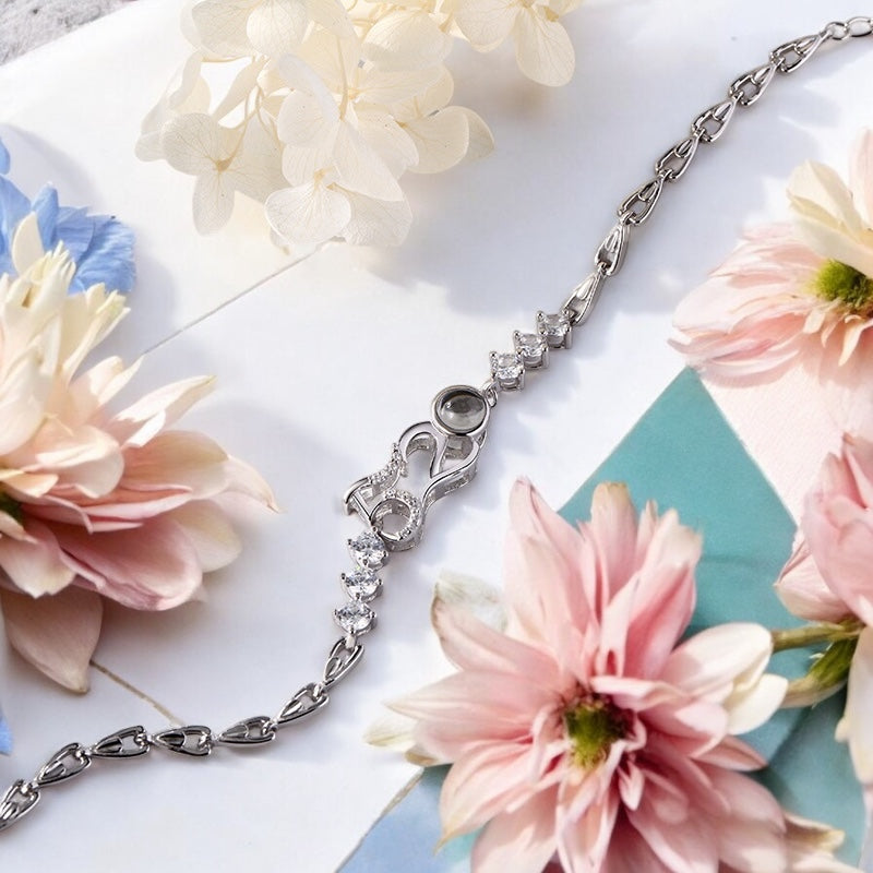 Bracelet photo personnalisé en argent avec perle de projection