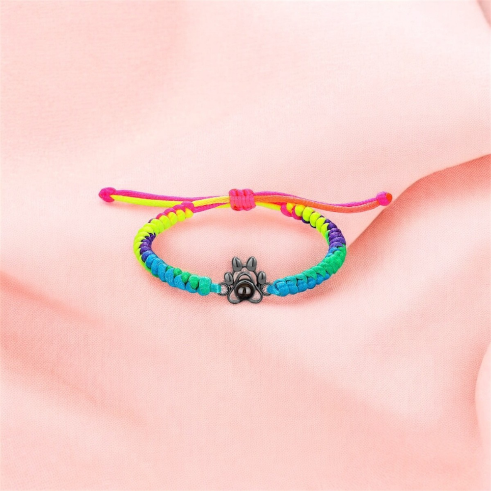 bracelet noir en corde multicouleur projection photo personnalisé