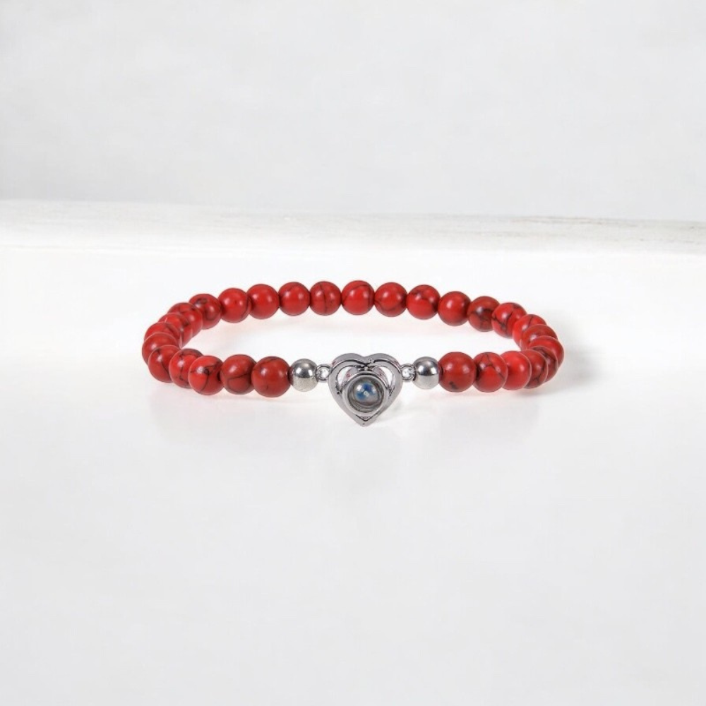 bracelet perle projection photo personnalisé jaspe rouge