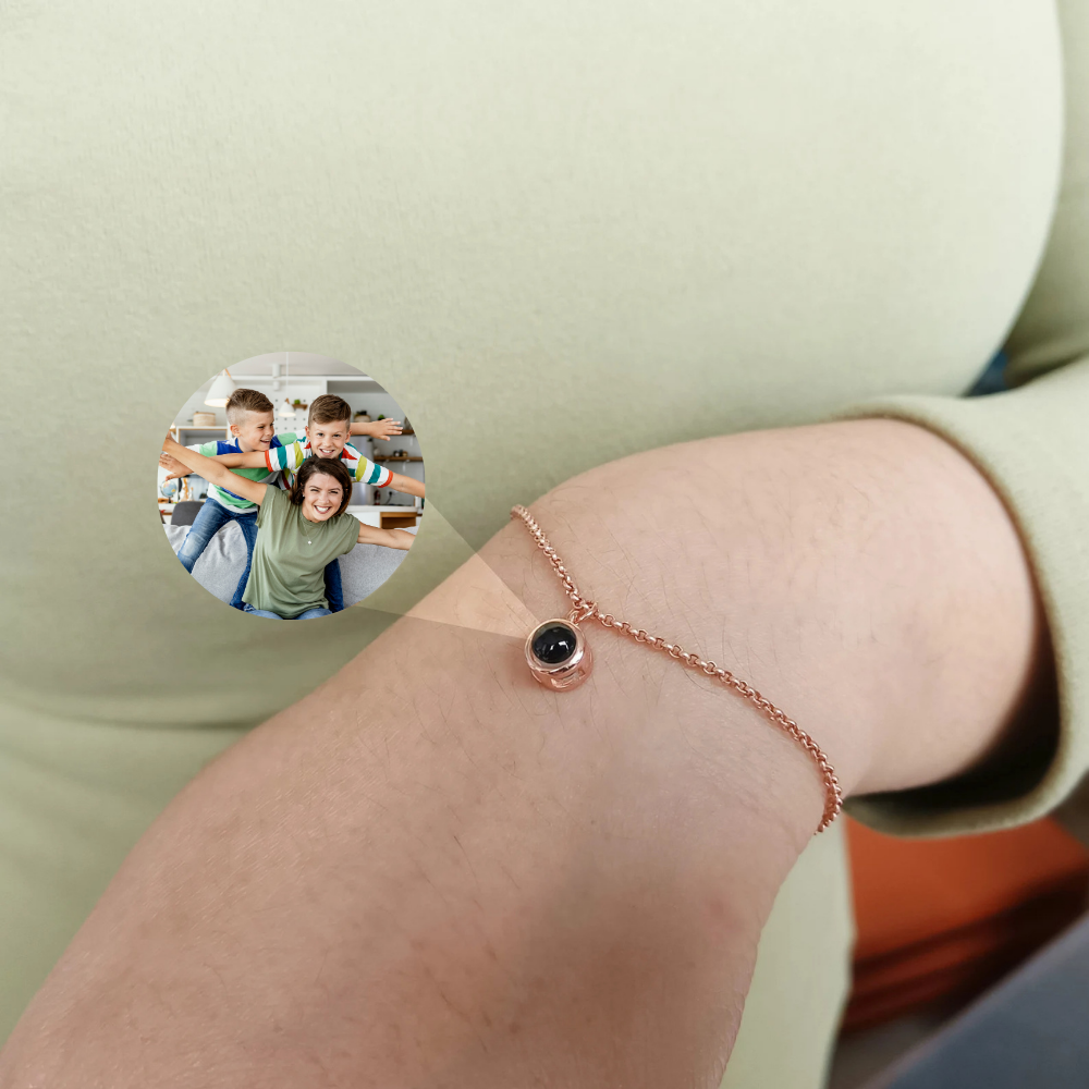 bracelet personnalisé photo or rose pour femme avec photo de famille