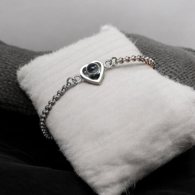 bracelet photo argent coeur