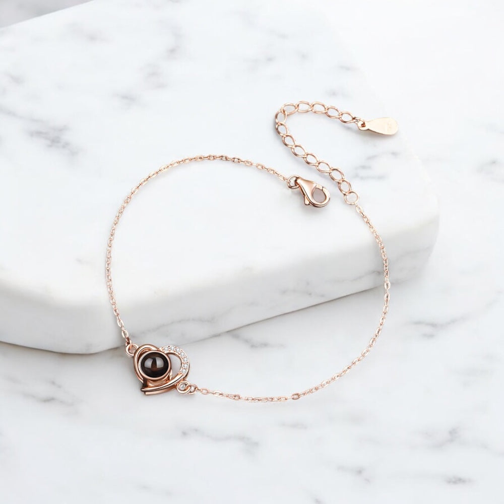 bracelet photo projection personnalisé or rose pour femme elydia