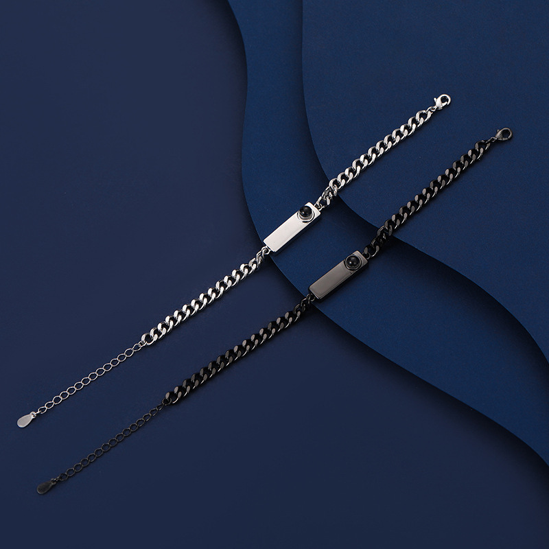 bracelets noir et argent photos personnalisés gourmette