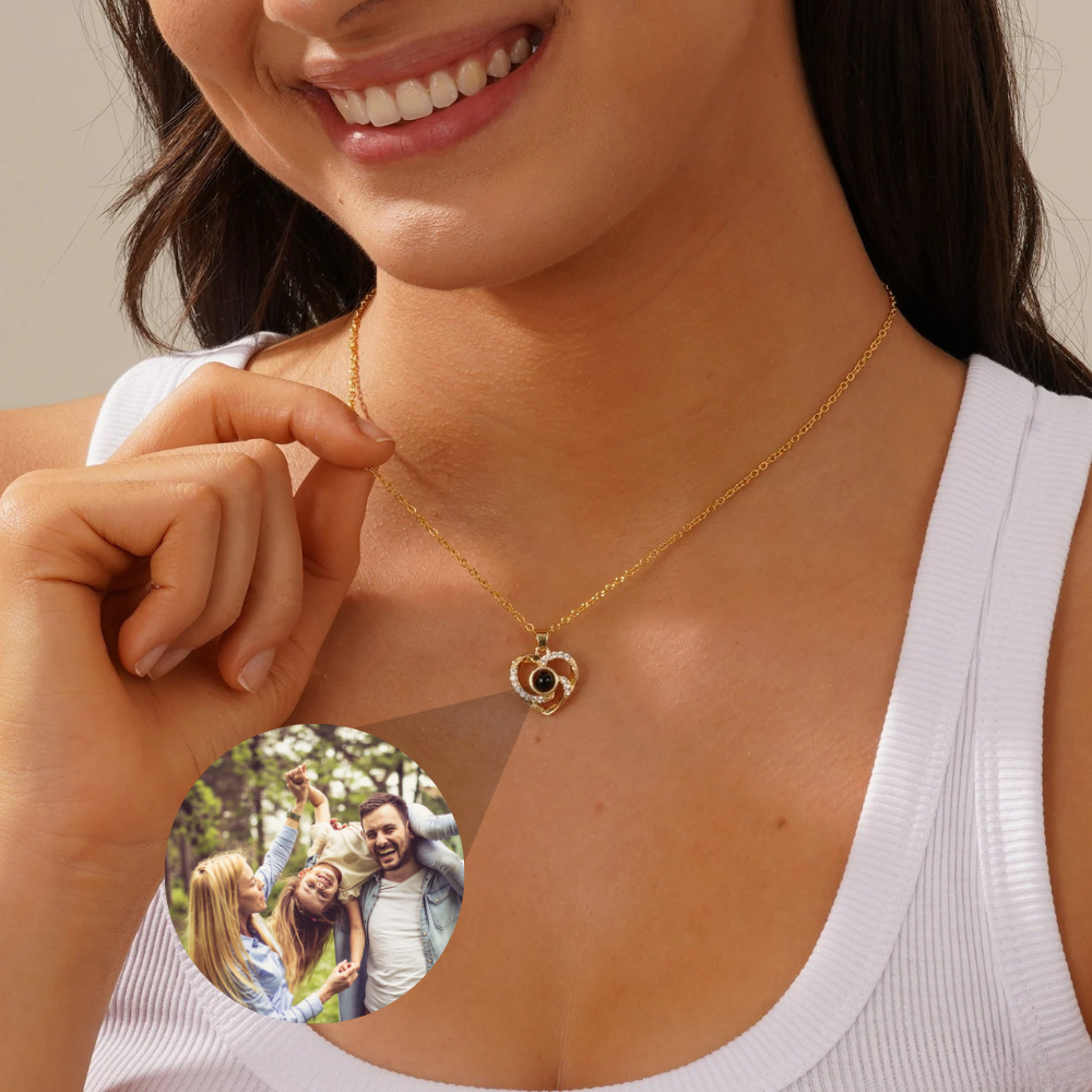 collier cou femme photo personnalisé perle projection