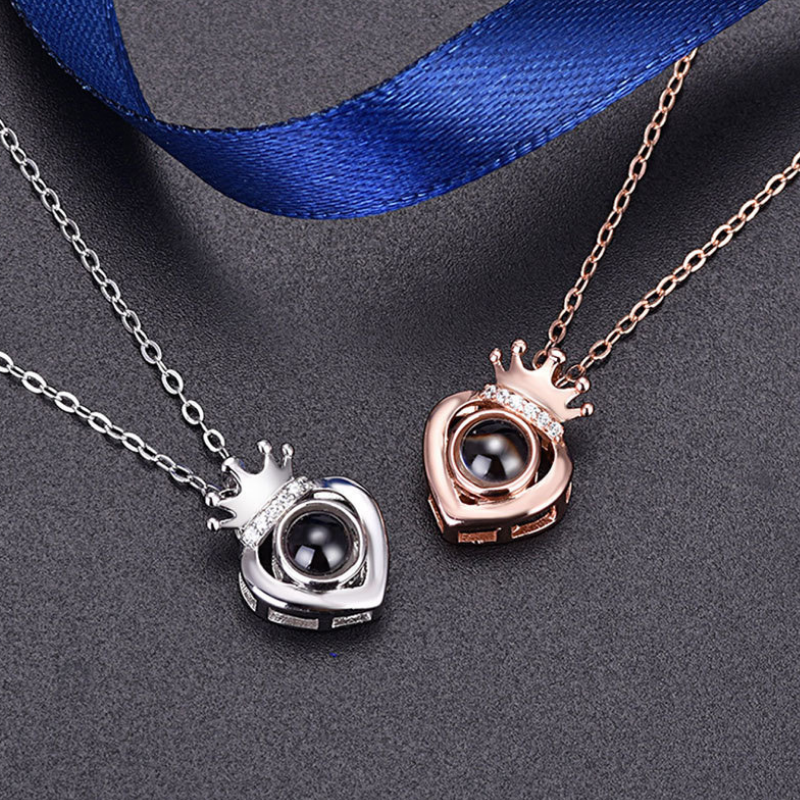 collier pendentif argent et or rose photo projection personnalisé