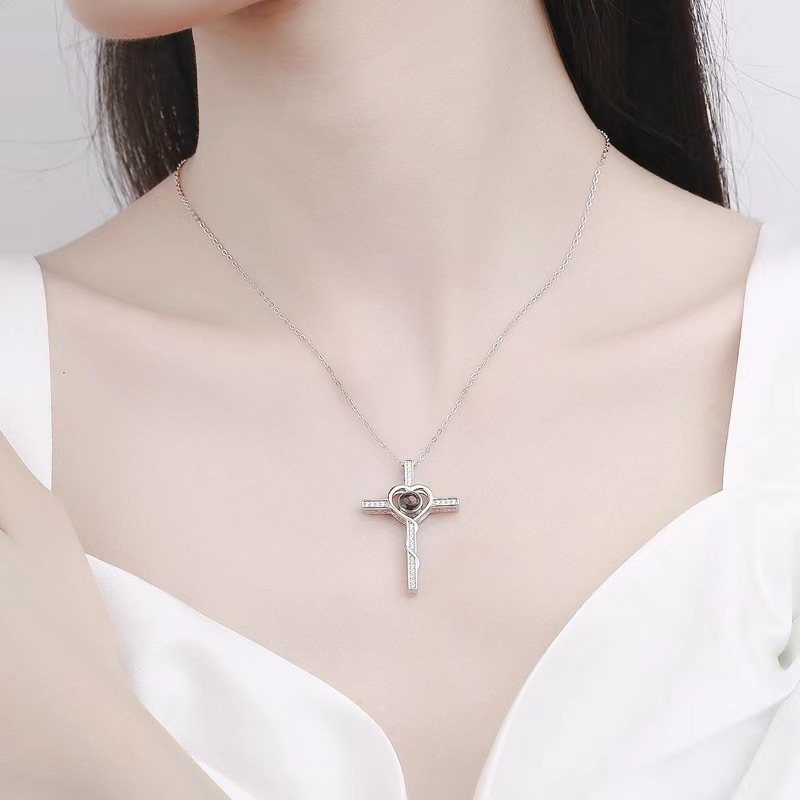 collier pendentif croix argent femme photo personnalisé