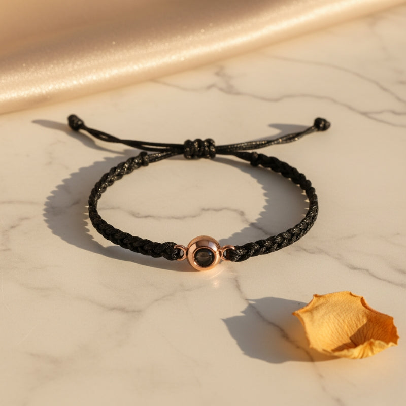 Bracelet Eden cordon noir perle de projection or rose