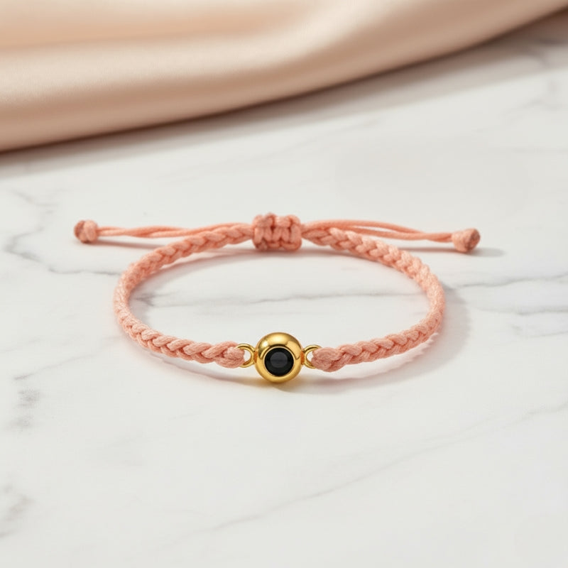 Bracelet Eden cordon rose perle doree de projection
