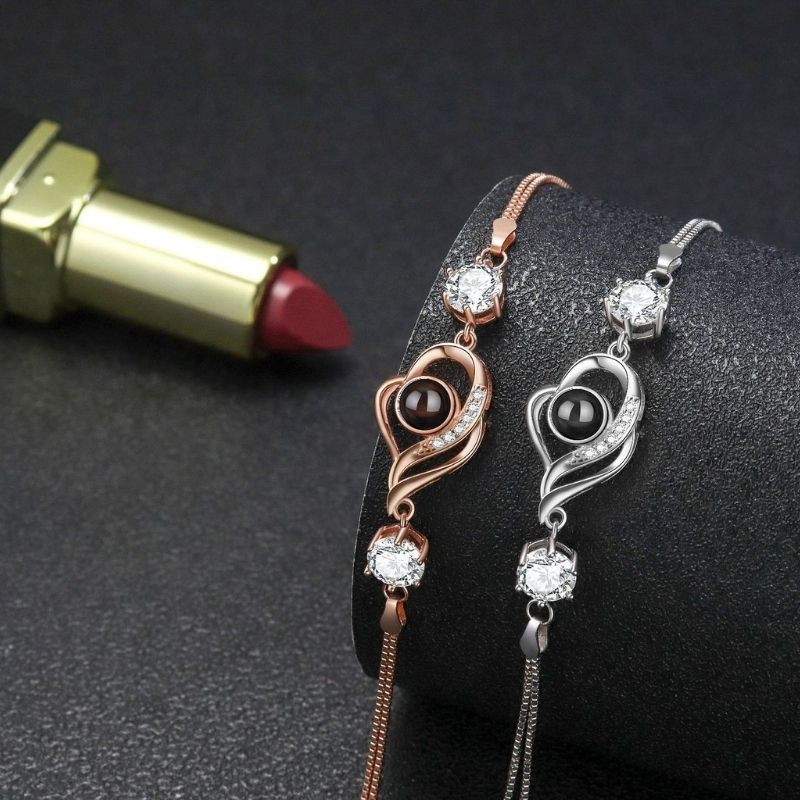 Bracelet Perle Photo personnalisé en Argent pour femme
