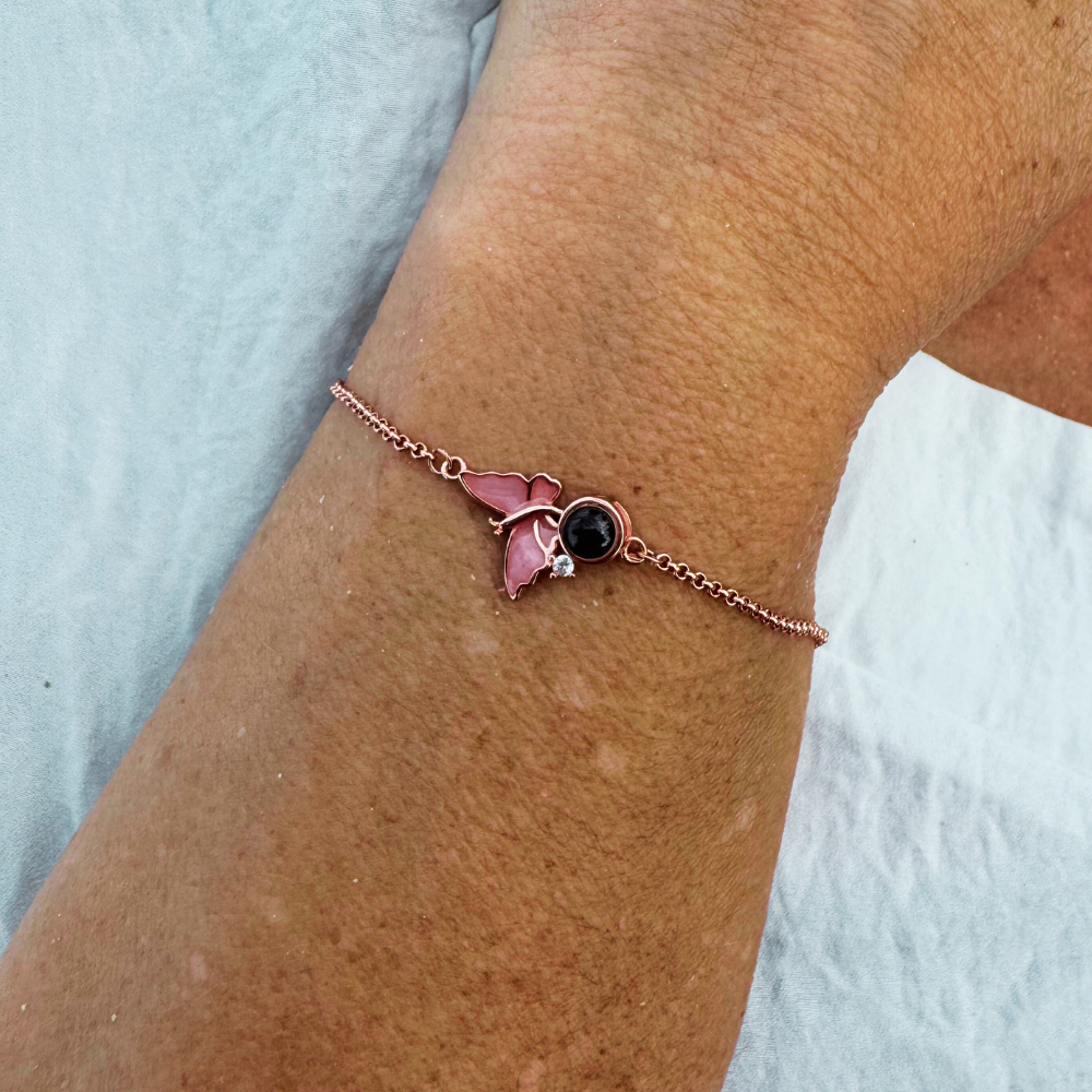 Bracelet Photo Personnalisé Elydia en argent pour femme porté or rose