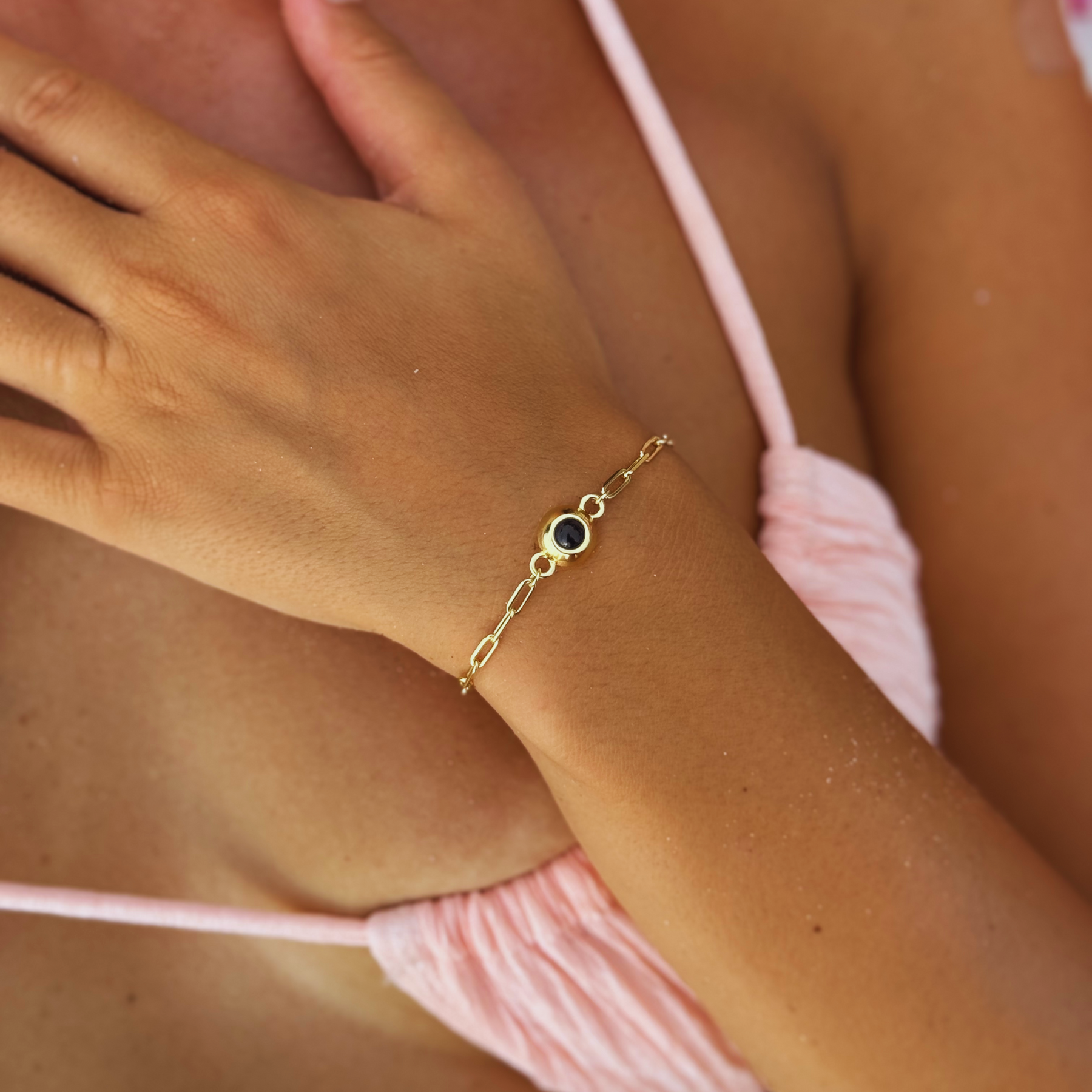 Bracelet Photo Personnalisé Magnolia - or porté