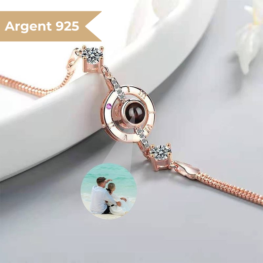 Bracelet Photo Personnalisée Or Rose avec perle de projection