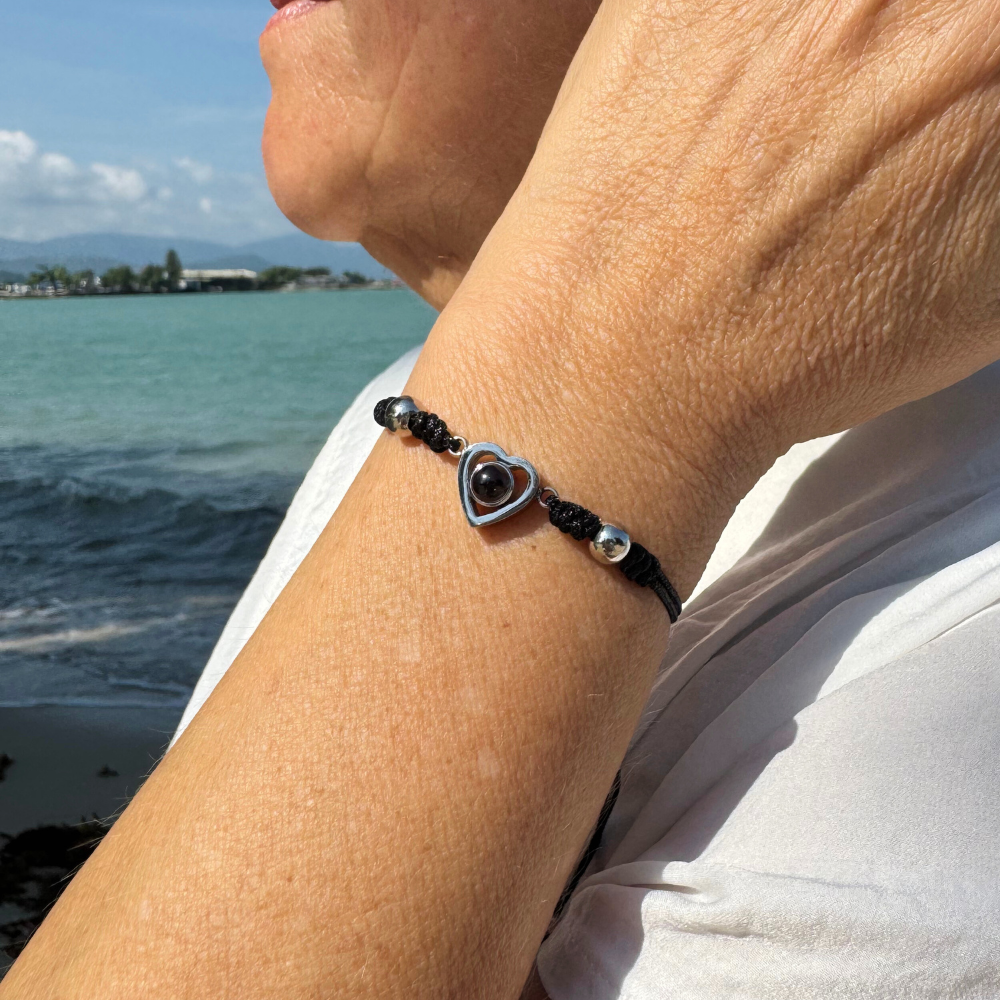 Bracelet coeur photo personnalisé en corde Elydia femme 