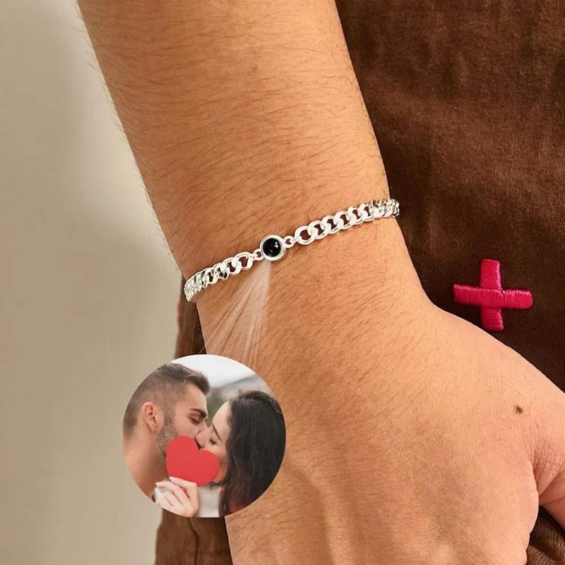 Bracelet photo gourmette personnalisé pour homme en argent