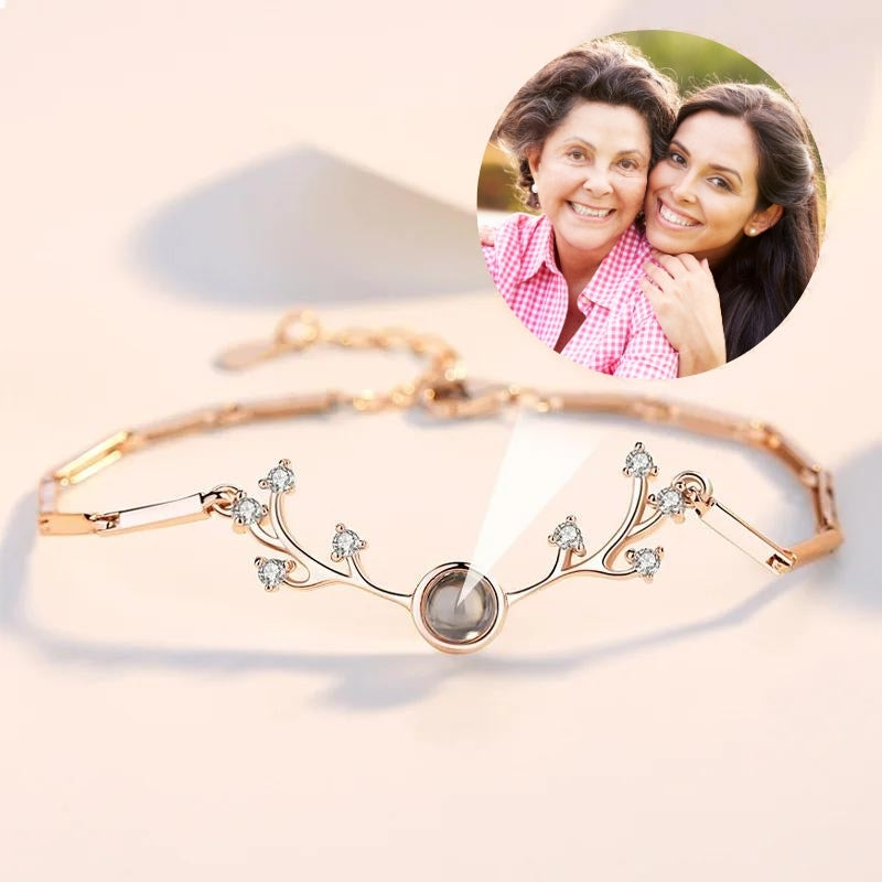 Bracelet photo or rose avec perle de projection personnalisable