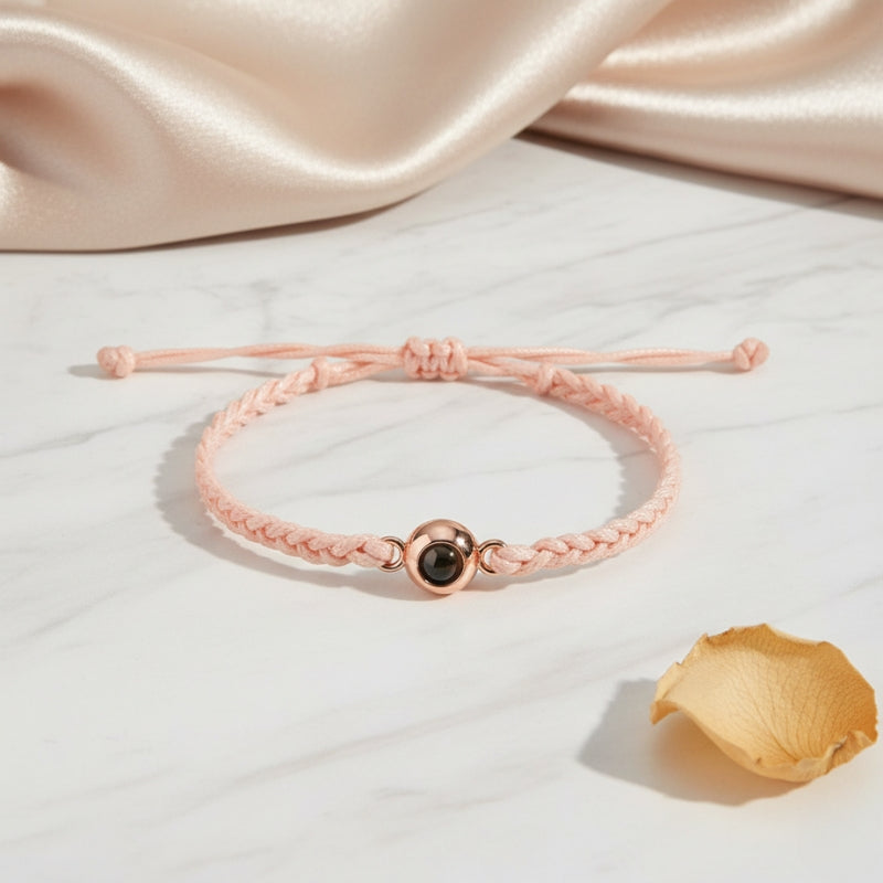 Bracelet photo personnalise Eden cordon rose clair perle or rose