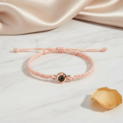 Bracelet photo personnalise Eden cordon rose clair perle or rose