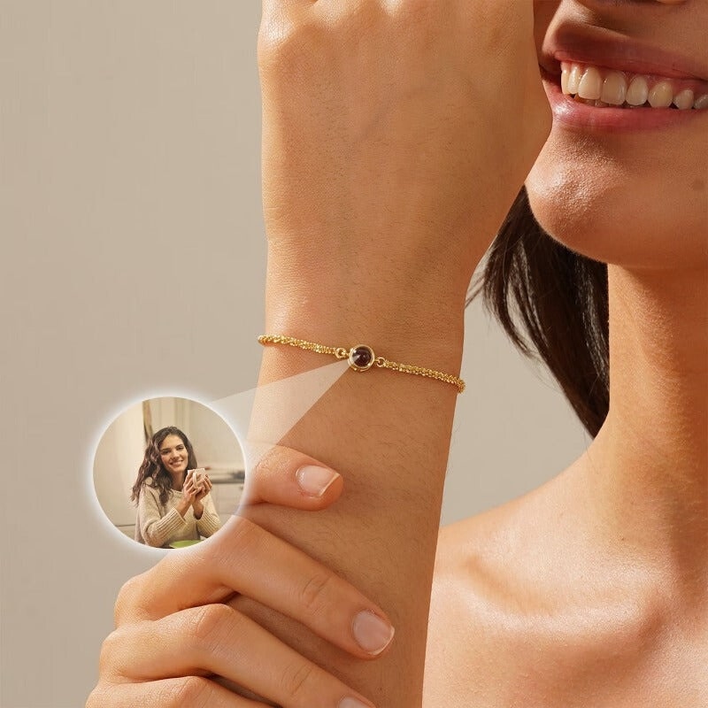Bracelet photo personnalisé or pour femme 