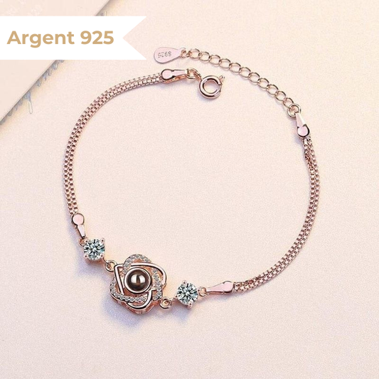Bracelet photo personnalisé or rose avec perle de projection
