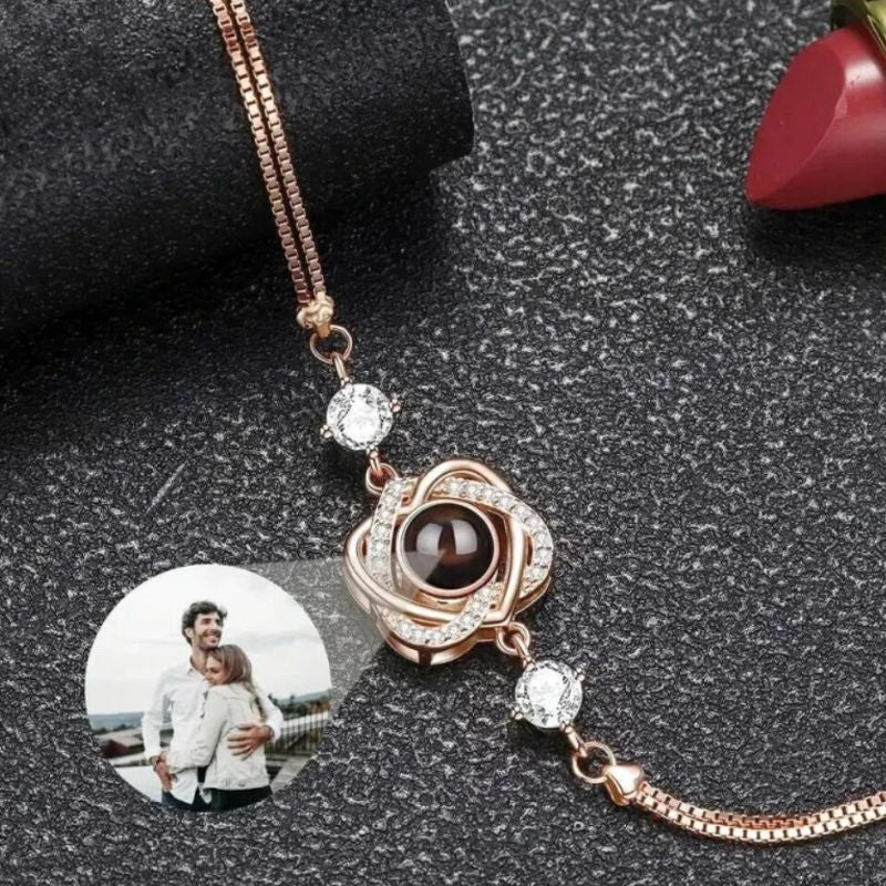 Bracelet photo personnalisé or rose pour femme