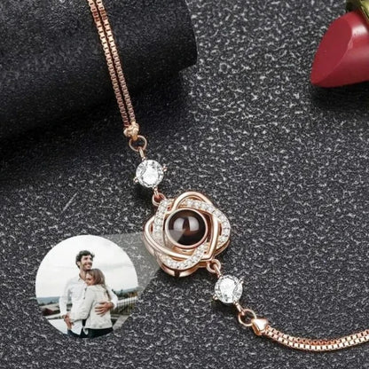 Bracelet photo personnalisé or rose pour femme