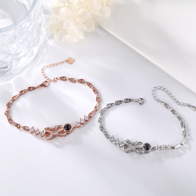 Bracelet photo personnalisé or rose pour femme en argent 925