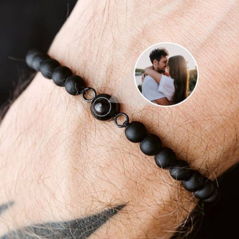 Bracelet photo personnalisé projection perles noires