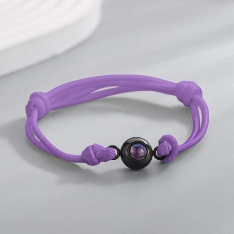 Bracelet photo personnalisé violet en corde