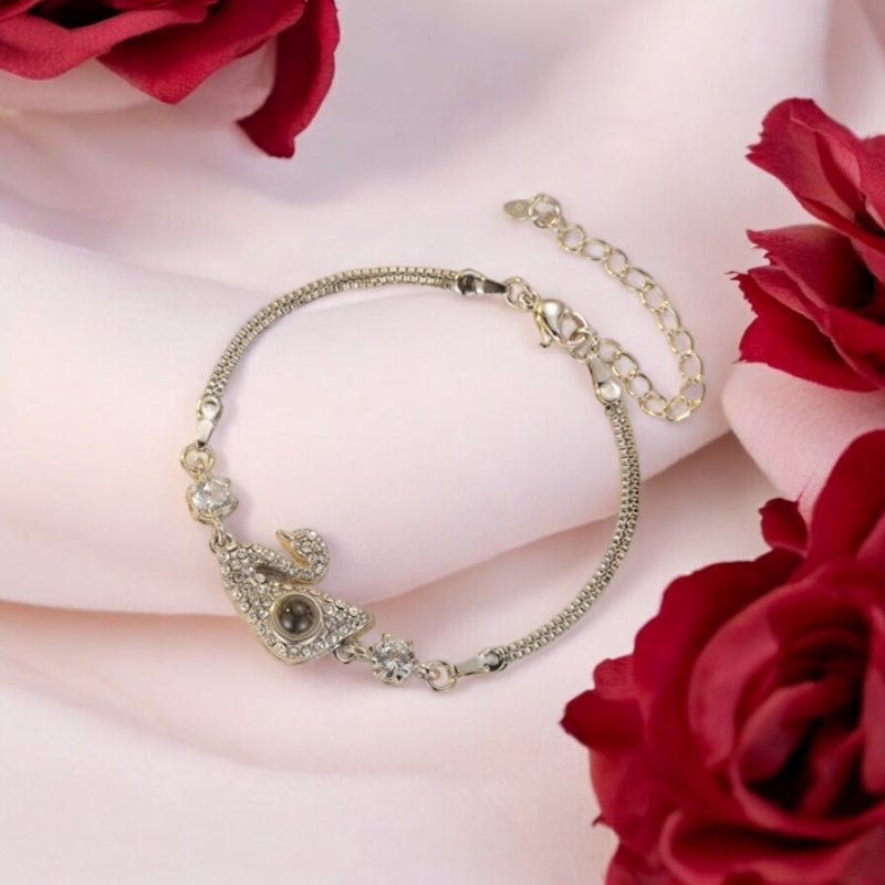 Bracelet photo personnalisée pour femme en argent posé