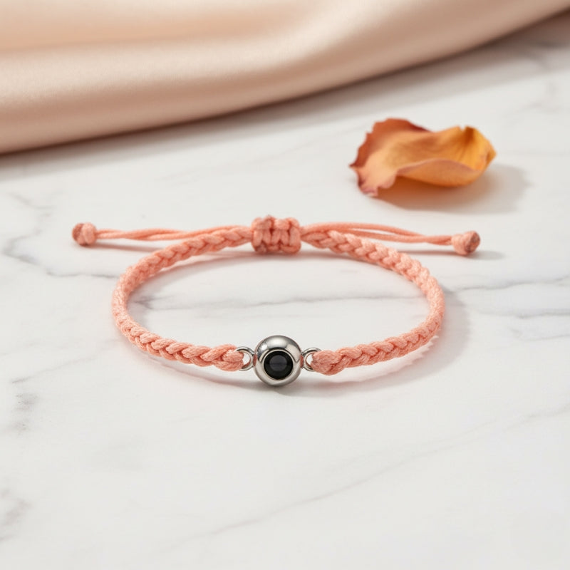 Bracelet projection photo Eden cordon rose perle argent