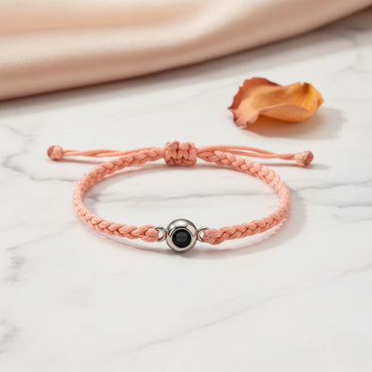 Bracelet projection photo Eden cordon rose perle argent