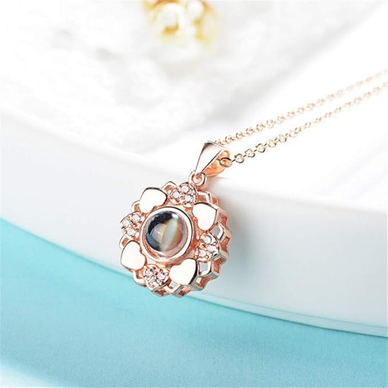Collier et pendentif Rosa Photo Personnalisé or Rose 