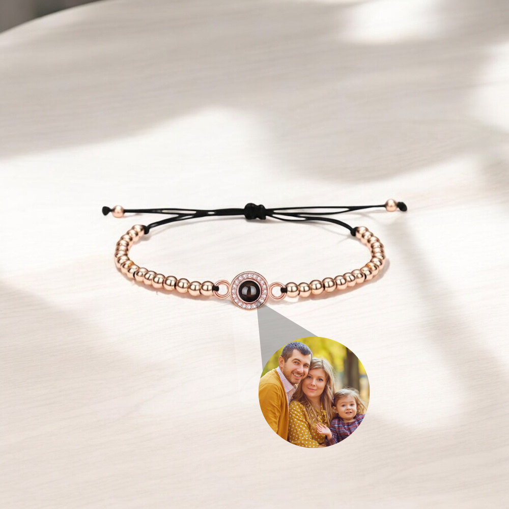 bracelet avec photo à l'intérieur or rose personnalisé pour femme 