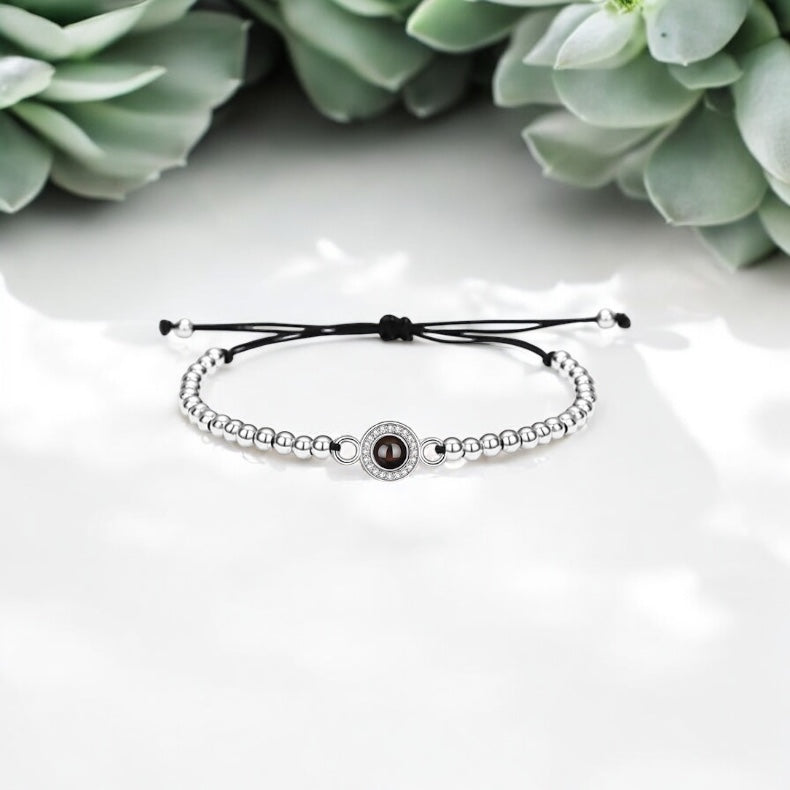 bracelet corde avec photo personnalisé Elydia couleur argent