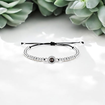 bracelet corde avec photo personnalisé Elydia couleur argent