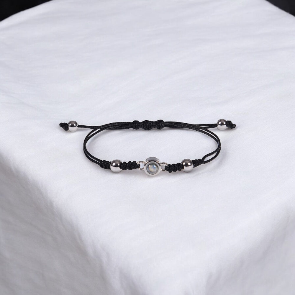 bracelet corde personnalisé photo à l'intérieur noir et argent