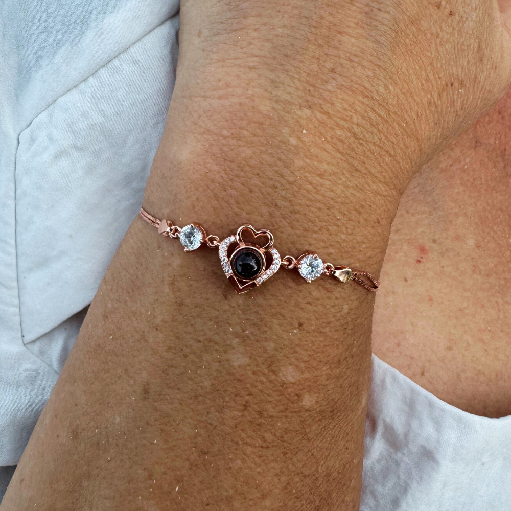 bracelet de projection photo personnalisé en argent 925 porté