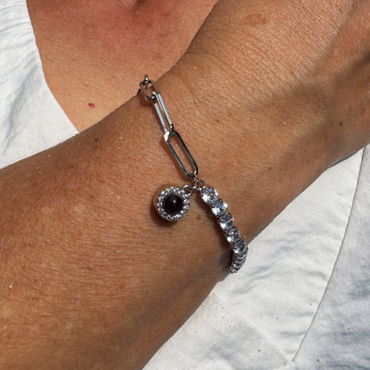 bracelet en acier inoxydable projection photo argent porté