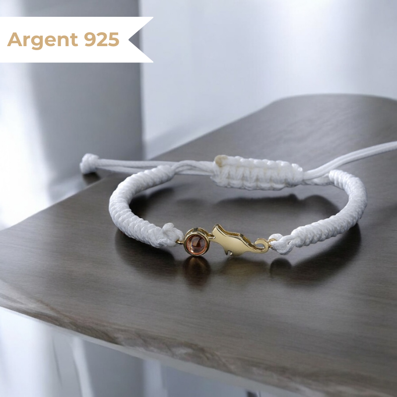 bracelet en argent et corde personnalisé projection photo argent blanc