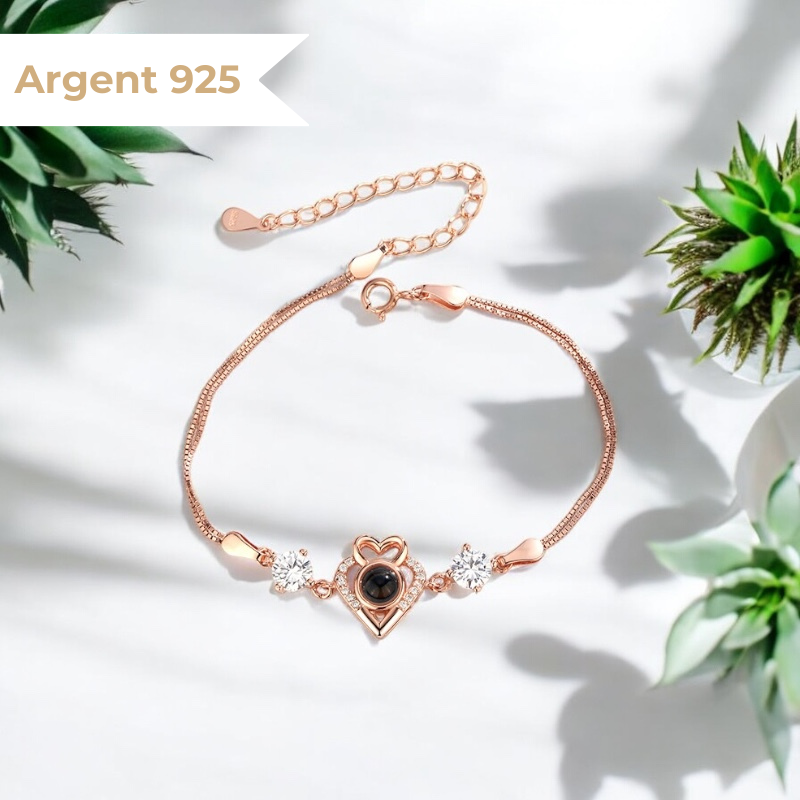 bracelet en argent projection photo or rose femme