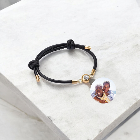 bracelet en corde projection photo personnalisé or et noir 