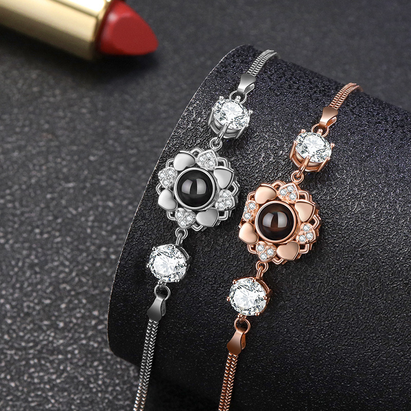 bracelet or rose et argent projection photo personnalisé