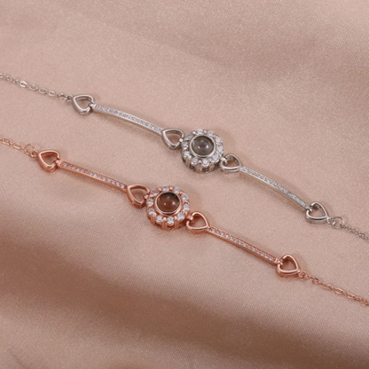 bracelet or rose et argent projection photo personnalisé julia