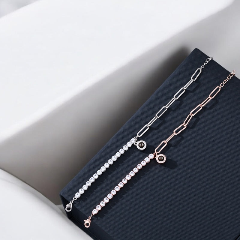 bracelet or rose et argent sur boîte à bijoux laura