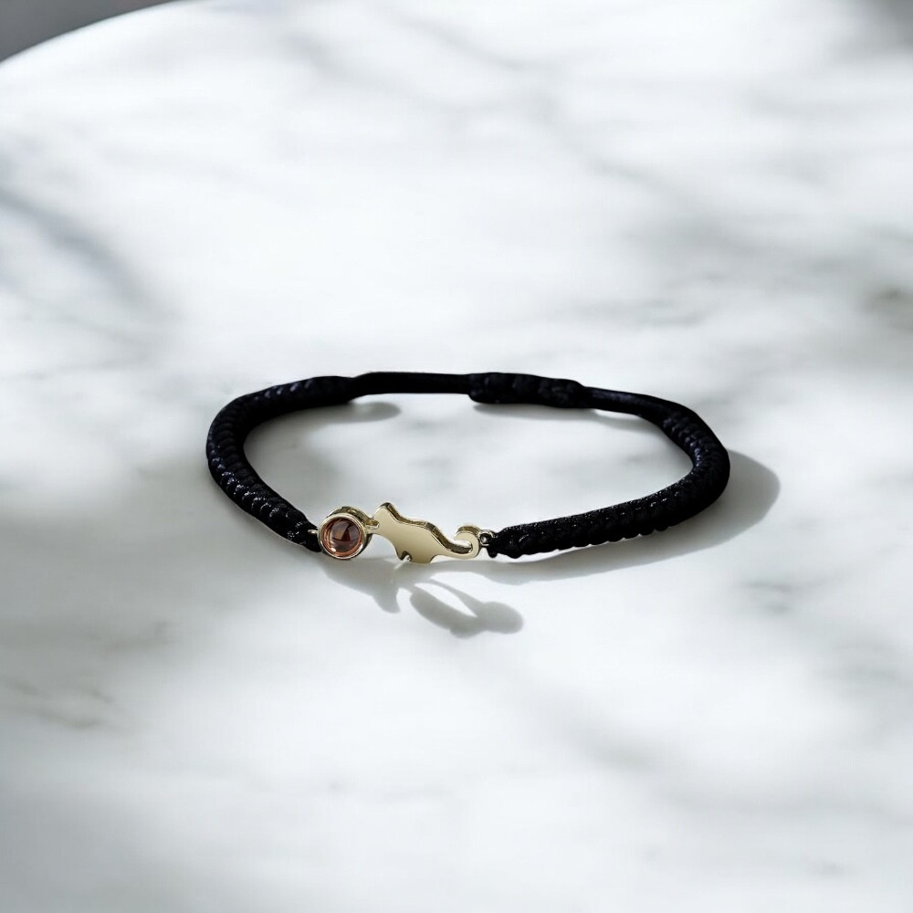 bracelet or rose et noir photo projection argent et corde 