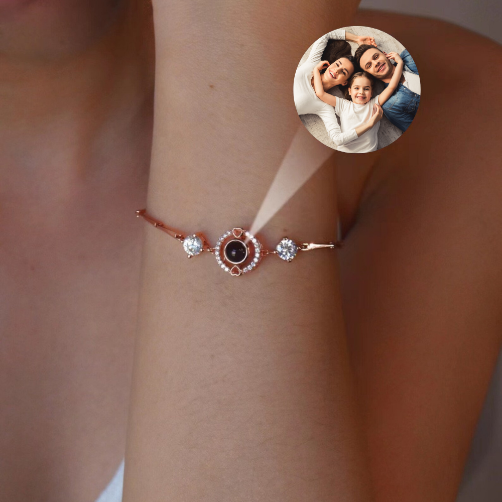 bracelet or rose projection photo famille personnalisé femme 