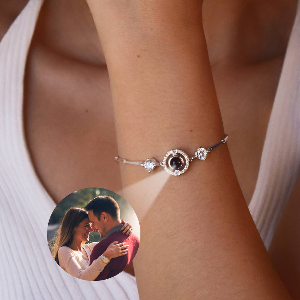bracelet personnalisé argent photo couple